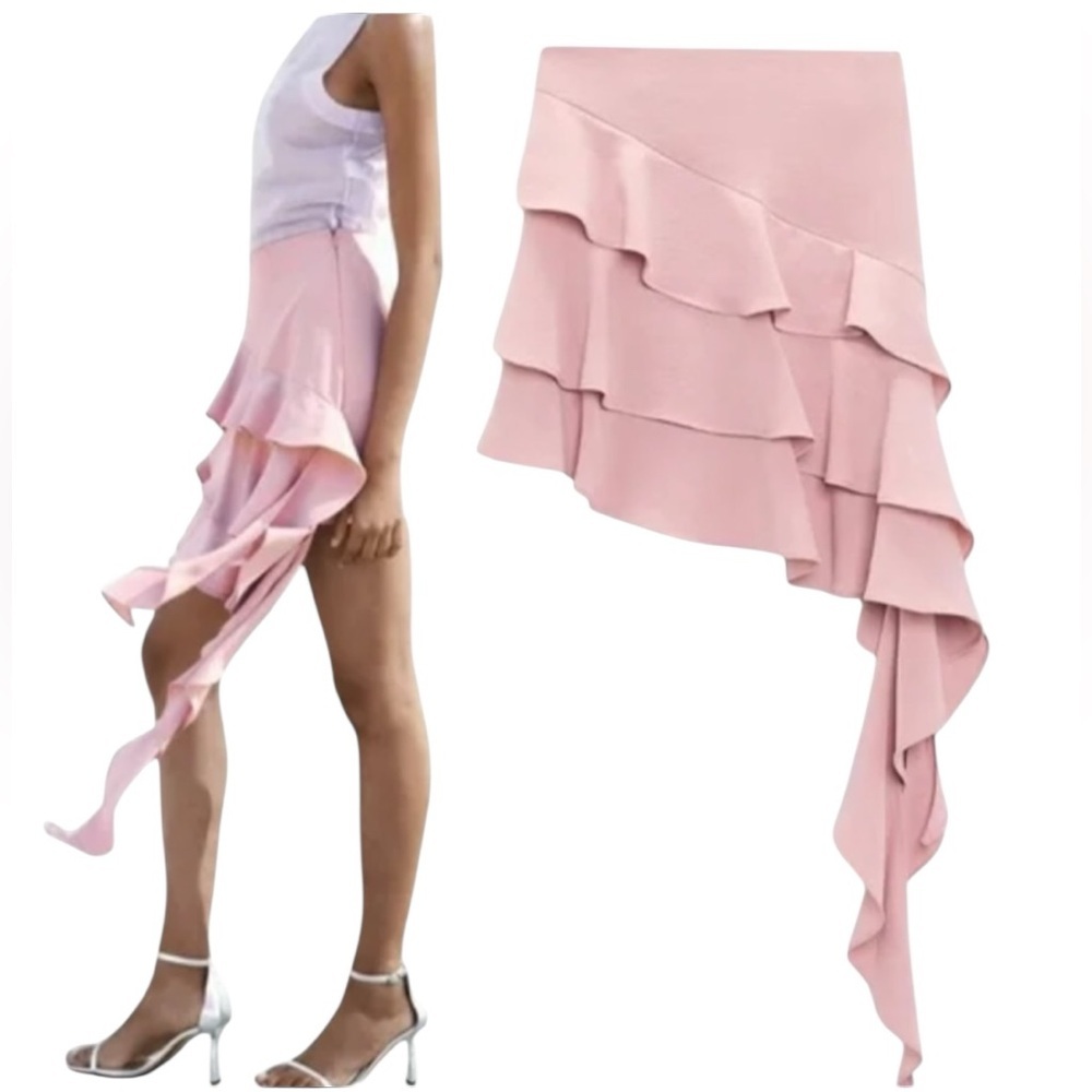 New Zara Frilled Ruffle Asymmetric Mini Viral Skirt Lightweight Feminine Size S